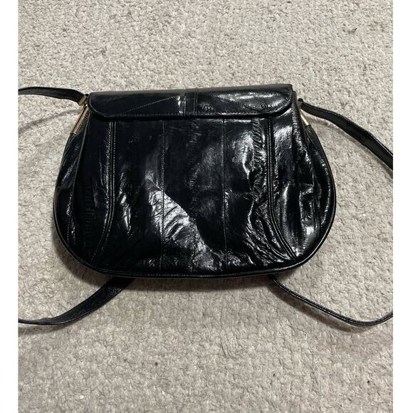 Vintage Women's Eel Skin Leather of the Sea Shoulder Bag Black Mini Purse - Picture 3 of 13